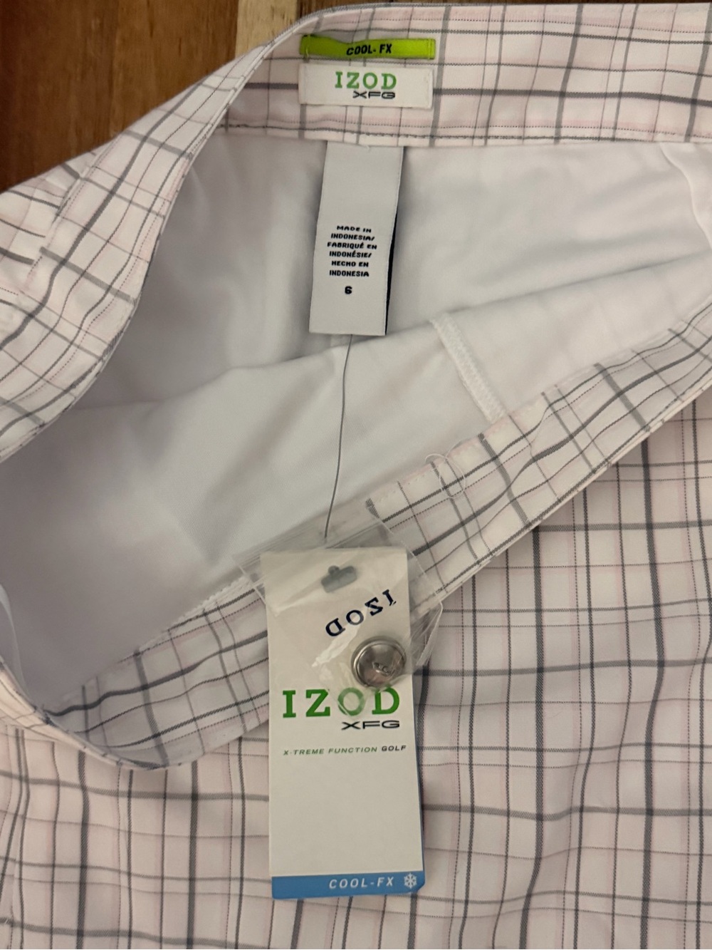 Izod White Pencil Skirt with Pale Pink and Light Gray Windowpane